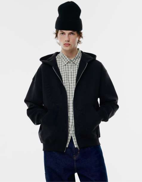 Pull&Bear Hoodie with zipper in black - view 1