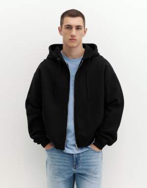 Pull&Bear Hoodie with zipper in black