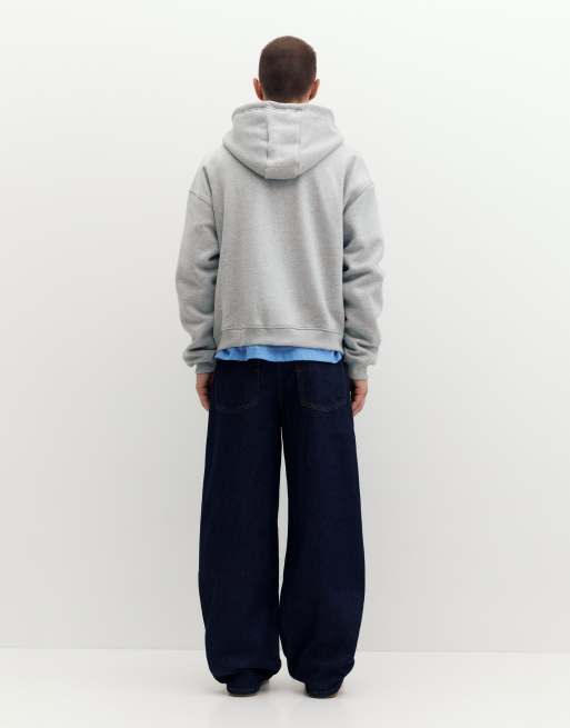 Pull&Bear Hoodie with zipper in grey marl, 2 of 7