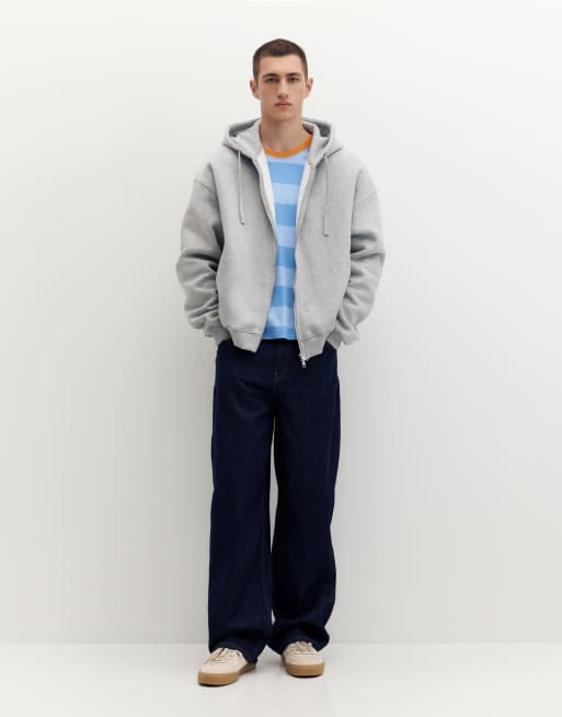 Pull&Bear Hoodie with zipper in grey marl, 4 of 7
