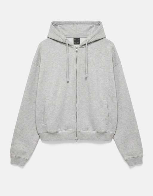 Pull&Bear Hoodie with zipper in grey marl, 5 of 7
