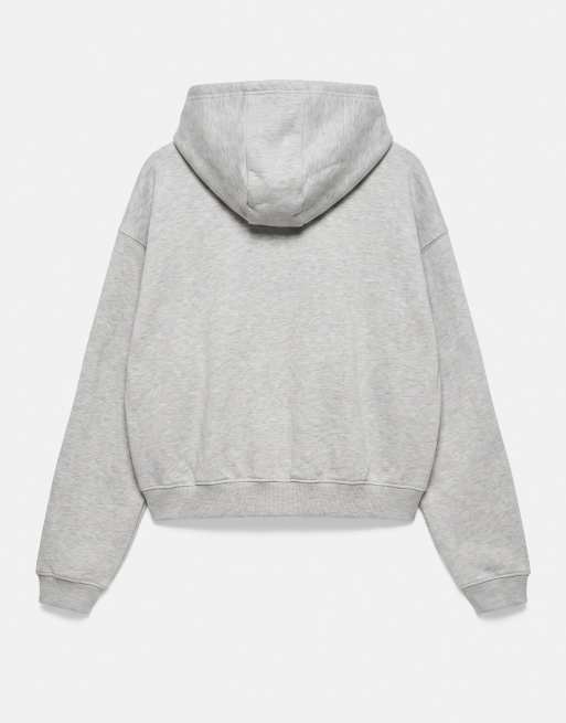 Pull&Bear Hoodie with zipper in grey marl, 7 of 7