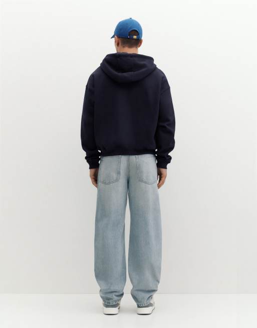 Pull&Bear Hoodie with zipper in navy, 2 of 7