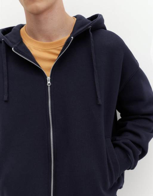 Pull&Bear Hoodie with zipper in navy, 3 of 7
