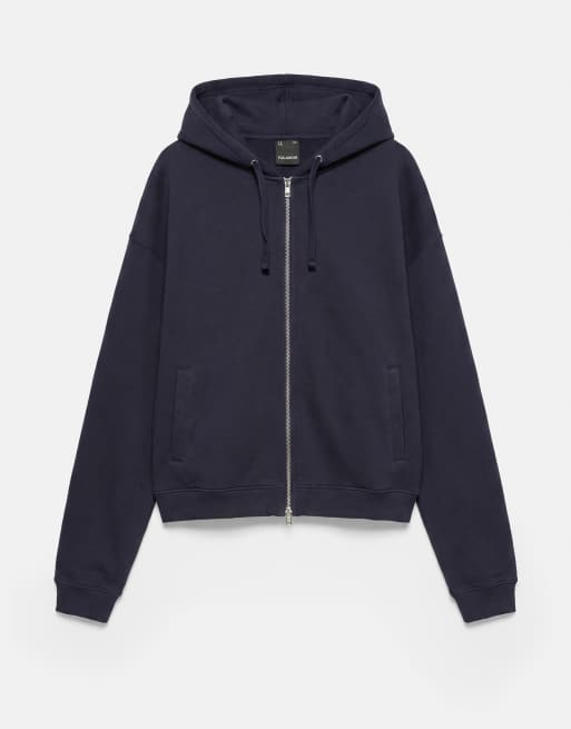 Pull&Bear Hoodie with zipper in navy, 5 of 7