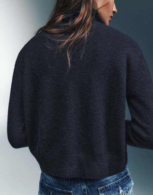 Pull&Bear hoogsluitend vest met knopen in marineblauw, 2 van 7