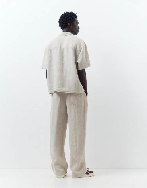 Pull&Bear – Hose aus 100% Leinen in Beige, 3 von 4