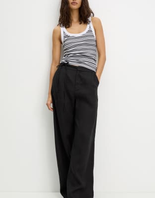 Pull & Bear - Hose aus 100% Leinen in Schwarz