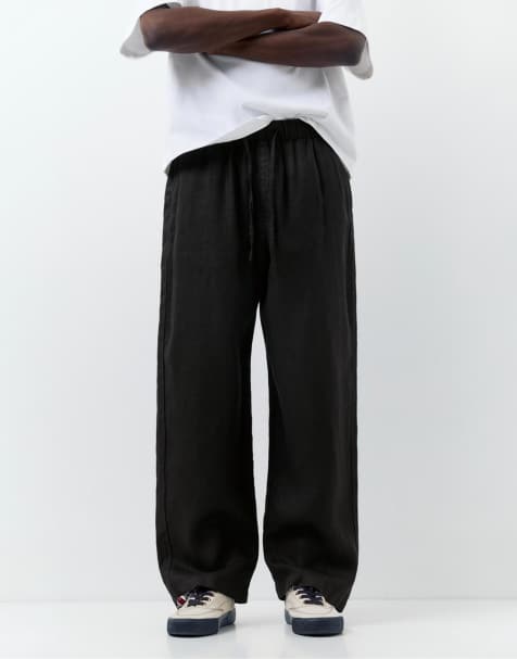 Pull&Bear – Hose aus 100% Leinen in Schwarz - view 1