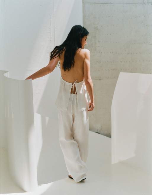 Pull&Bear – Hose aus 100% Leinen in Weiß, 2 von 6