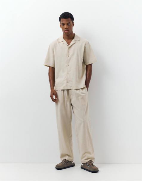 Pull&Bear – Hose aus Leinenmix in Beige - view 1