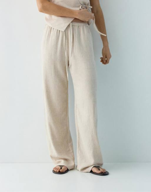 Pull&Bear – Hose aus Leinenmix in Beige, 2 von 4