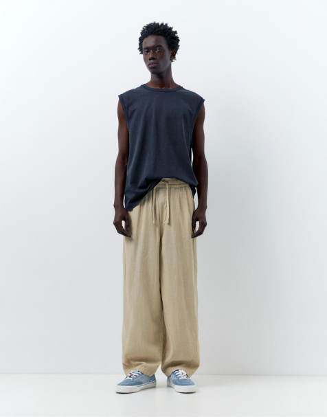 Pull&Bear – Hose aus Leinenmix in Beige - view 1