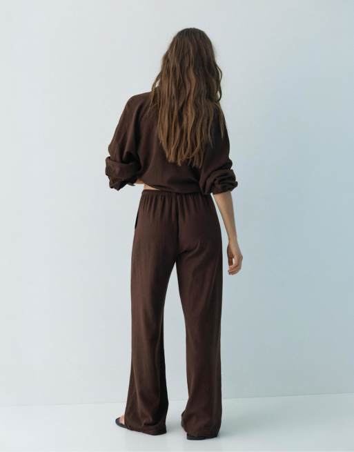Pull&Bear – Hose aus Leinenmix in Braun, 2 von 4