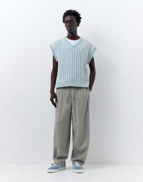 Pull&Bear – Hose aus Leinenmix in Perlgrau - view 1