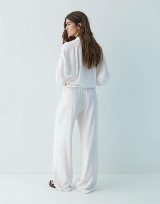 Pull&Bear – Hose aus Leinenmix in Weiß, 2 von 4