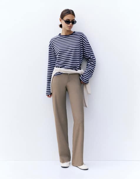 Pull&Bear – Hose in Beige mit geradem Schnitt - view 1