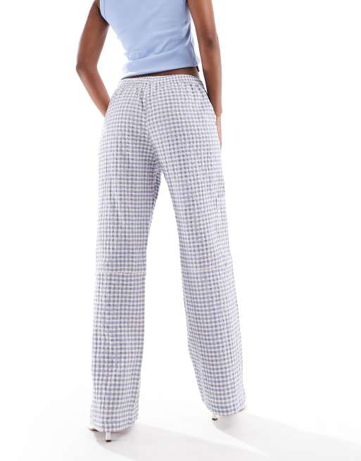 Pull&Bear – Hose in Blau mit Vichy-Karos, Tasche und weitem Bein, 3 von 5