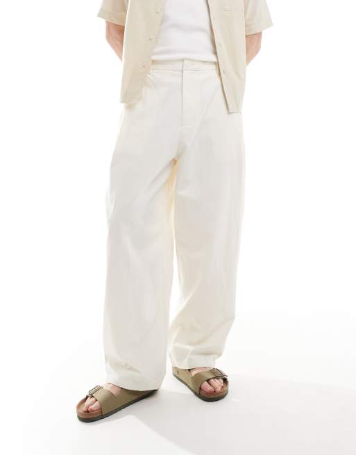 Pull&Bear – Hose in Ecru mit Knitterstruktur