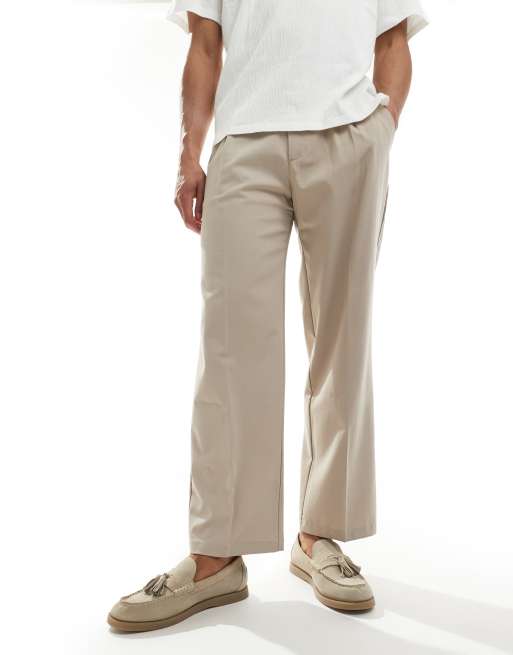Pull&Bear – Hose in Ecru mit weitem Schnitt