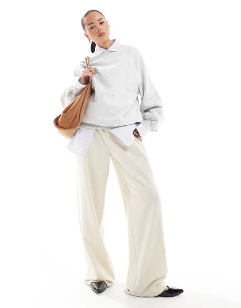 Pull&Bear – Hose in Ecru mit weitem Schnitt - view 1