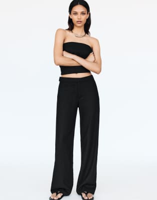 Pull & Bear - Hose in Schwarz mit überkreuztem Bund