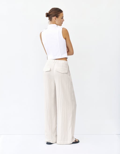 Pull&Bear Hose mit elastischem Bund in Beige, 5 von 7
