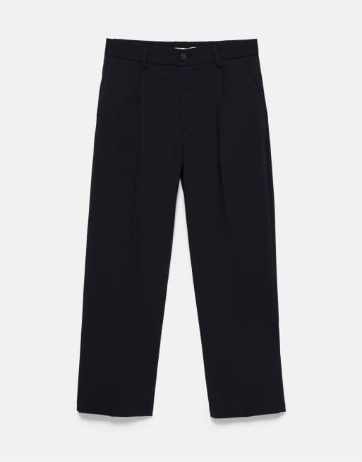 Pull&Bear Hose mit weitem Bein und Tailored Fit in Marineblau, 6 von 7