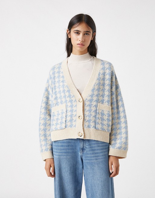 Pull&Bear houndstooth cardigan in multi