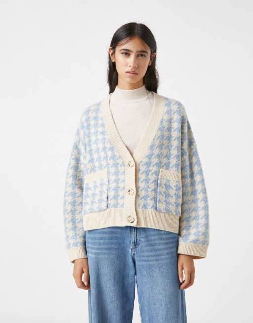 Pull Bear houndstooth cardigan in multi