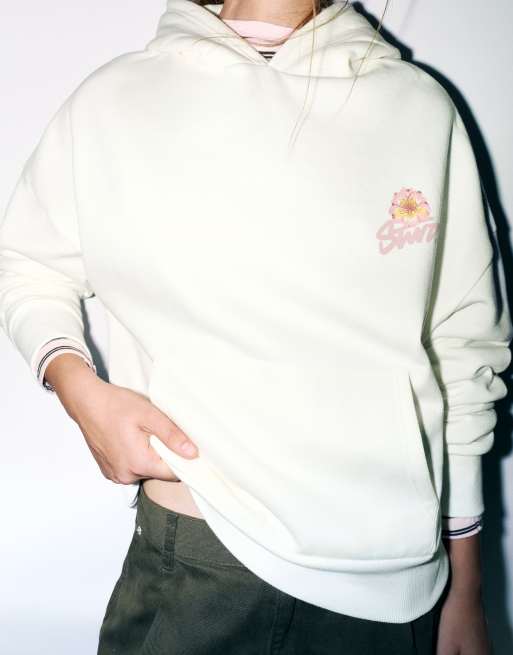 Pull&Bear hættetrøje med blomstergrafik i isblå, 3 af 7