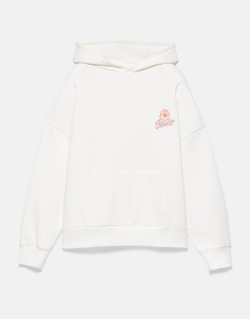 Pull&Bear hættetrøje med blomstergrafik i isblå, 5 af 7