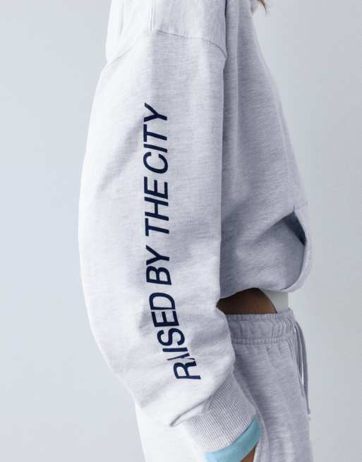 Pull&Bear hættetrøje med grafisk print i gråmeleret, 3 af 7