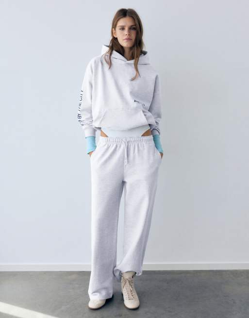 Pull&Bear hættetrøje med grafisk print i gråmeleret, 4 af 7
