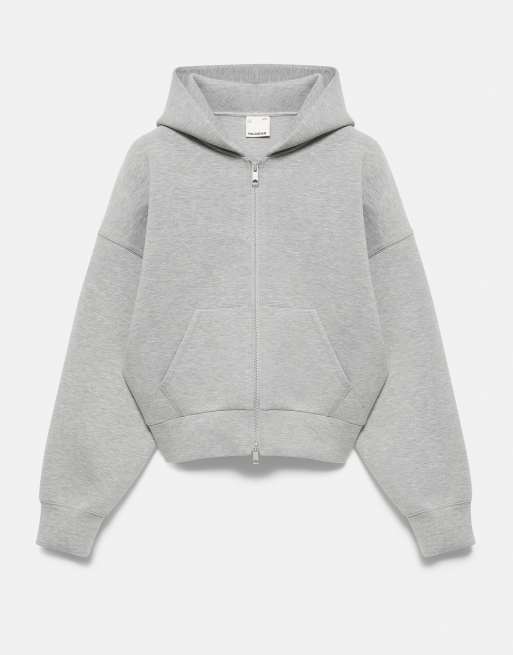 Pull&Bear hættetrøje med lynlås i neoprenlook i gråmeleret, 5 af 7