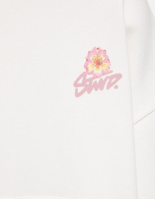 Pull&Bear huvtröja med blommigt tryck i isblå, 6 av 7