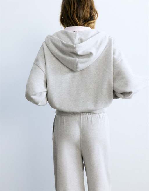 Pull&Bear huvtröja med dragkedja i gråmelerad, 2 av 7
