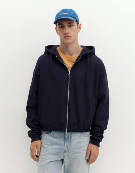Pull&Bear huvtröja med dragkedja i marinblått - view 1
