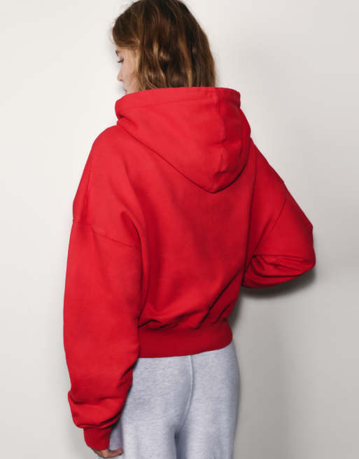 Pull&Bear huvtröja med dragkedja i rött, 3 av 7