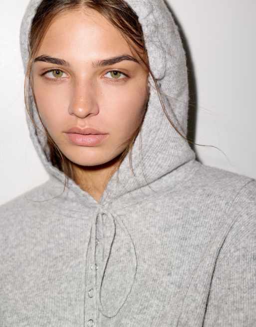 Pull&Bear huvtröja med knappar i grått, 3 av 7
