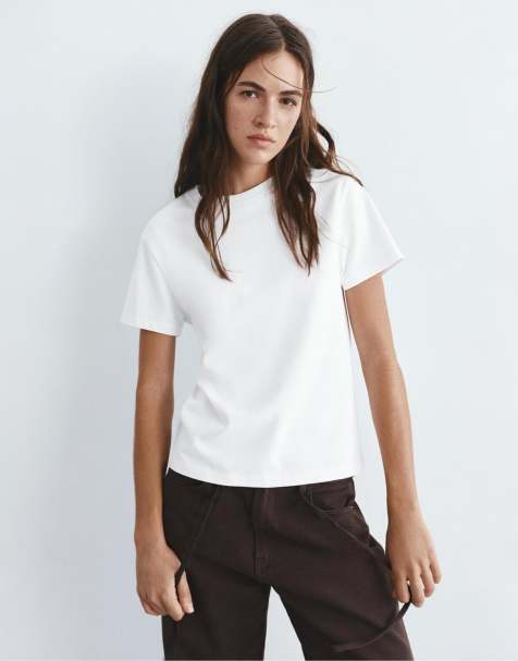 Pull&Bear - Hvid basis-T-shirt med korte ærmer - view 1