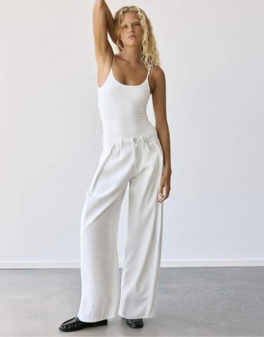 Pull&Bear - Hvid bodystocking med smalle stropper i polyamid, 4 af 7