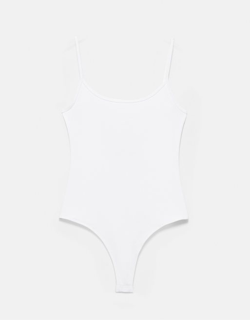 Pull&Bear - Hvid bodystocking med smalle stropper i polyamid, 6 af 7