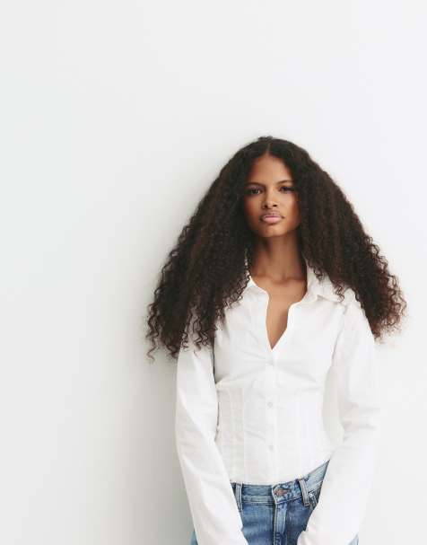 Pull&Bear - Hvid figursyet skjorte med læg - view 1