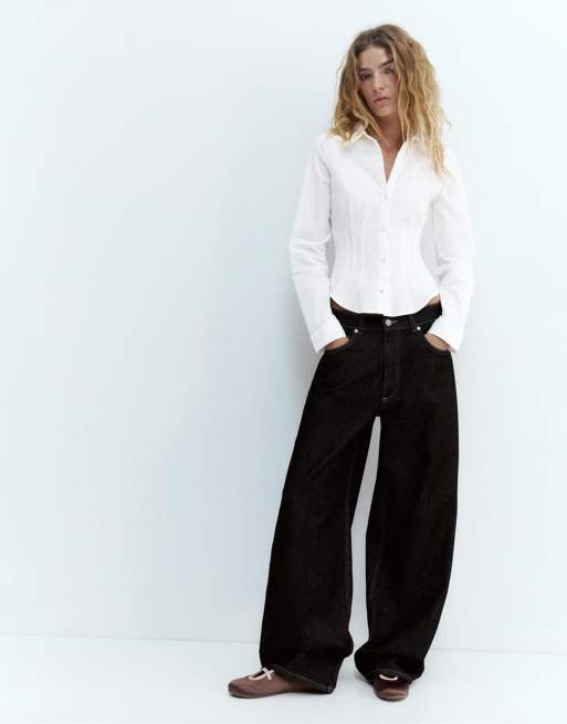 Pull&Bear - Hvid figursyet skjorte med læg, 2 af 4