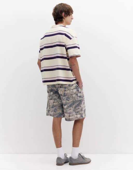 Pull&Bear - Hvid kortærmet T-shirt med striber, 2 af 4