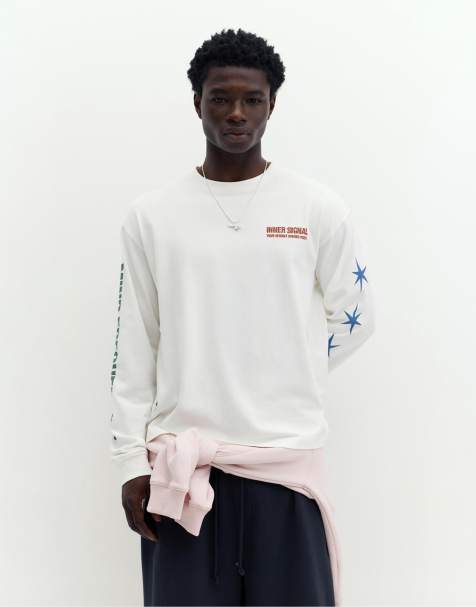 Pull&Bear - Hvid og langærmet T-shirt med 'STWD'-print - view 1