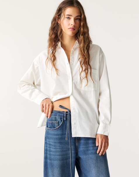 Pull&Bear - Hvid oversized skjorte i bomuld - view 1