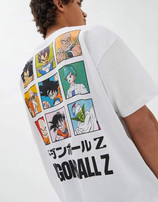 Pull&Bear - Hvid oversized T-shirt med Dragonball-Z-motiv og rygprint