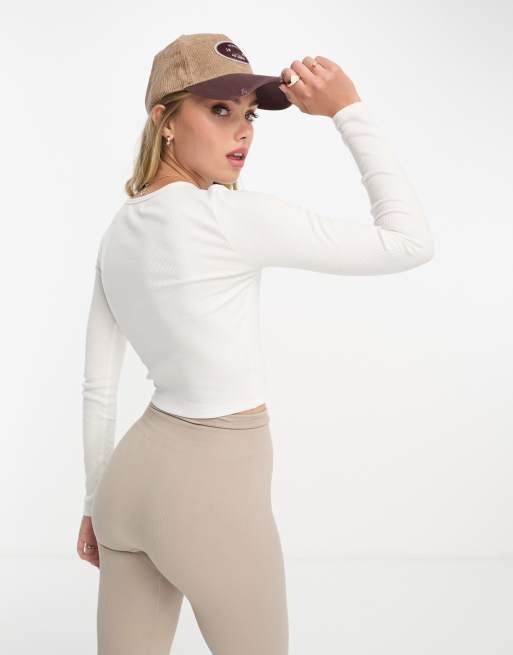 Pull&Bear - Hvid, ribstrikket og langærmet T-shirt, 4 af 4